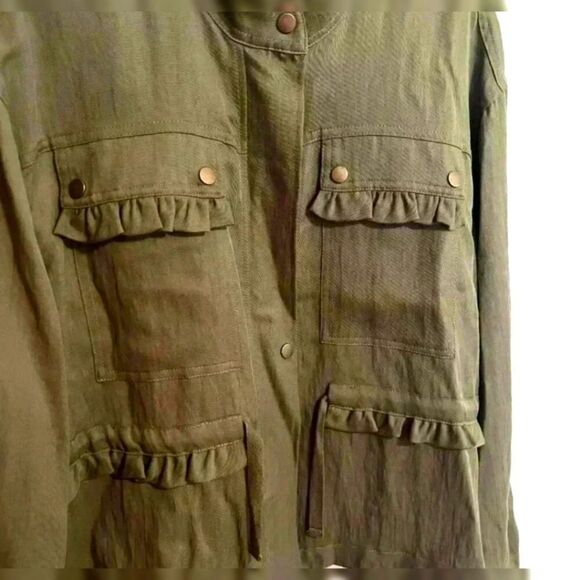 Anthropologie Oversized Green Utility Ruffle Jacket Size Small Medium - Picture 9 of 15
